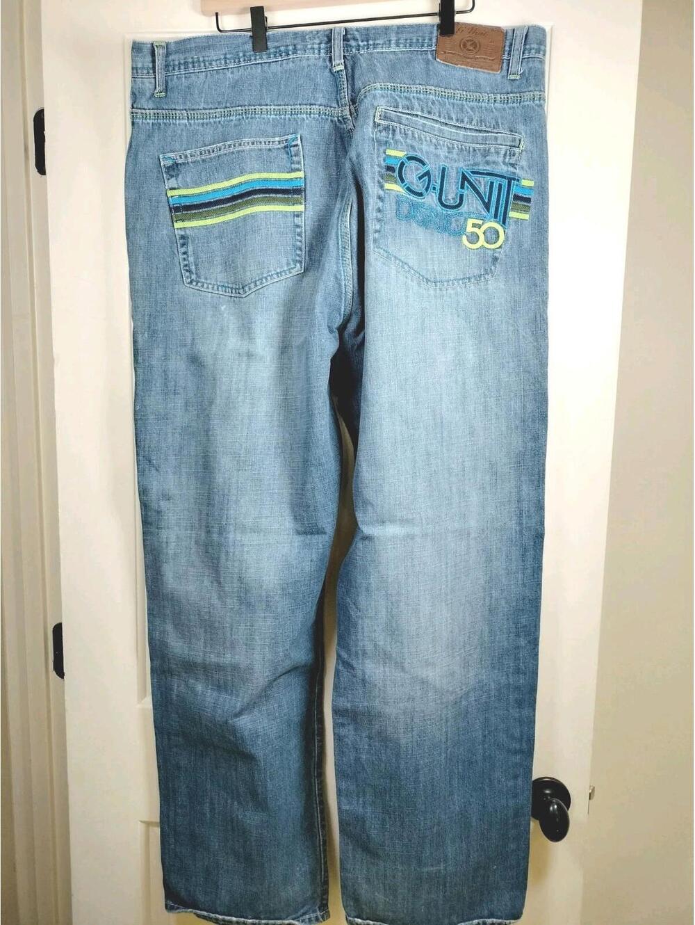 Vtg G-Unit District 50 Jeans 40x32 Baggy Hip Hop 50 Cent Y2K StreetwearEmbrodery